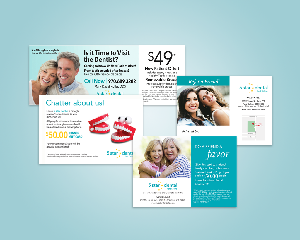 ad and promotional cards for dental practice